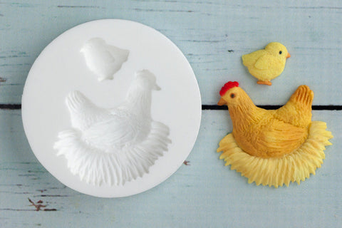  Hen, Chicken Silicone Mould -  chick mould - Ellam Sugarcraft cupcake cake craft Moulds For Fondant Or Chocolate