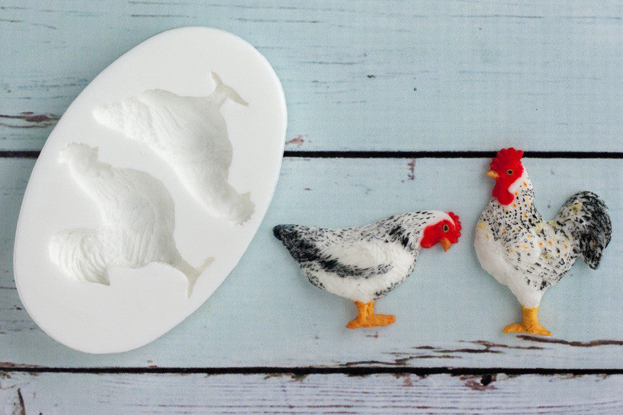 Rooster & Hen Silicone Mould - chicken mould - cockerel mould- Ellam Sugarcraft cupcake cake craft Moulds For Fondant Or Chocolate