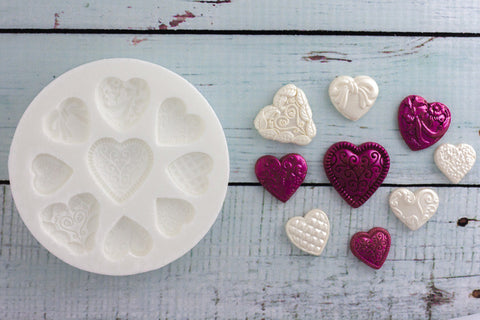 Embossed Hearts Silicone cupcake Mould - Ellam Sugarcraft cake craft Moulds For Fondant Or Chocolate