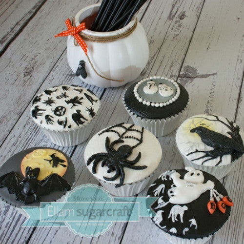 elegant Halloween cupcakes- black & white Halloween cupcakes Ellam Sugarcraft Moulds For Fondant Or Chocolate