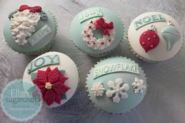 Grown up Christmas cupcakes- beautiful Christmas cupcakes-- Ellam Sugarcraft Moulds For Fondant Or Chocolate