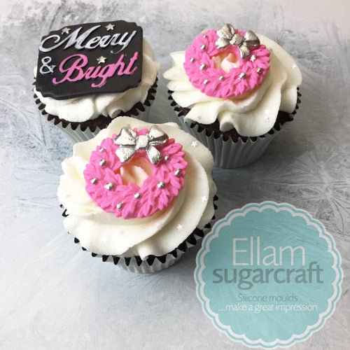 Christmas Wreath cupcakes- chalkboard cupcakes -merry and bright cupcakes- Ellam Sugarcraft Moulds For Fondant Or Chocolate