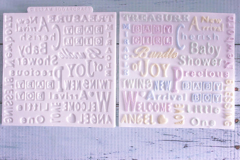 Baby Shower, Christening Word Cloud Silicone cake cupcake Texture Embossing Mat Mould - Ellam Sugarcraft Moulds For Fondant Or Chocolate