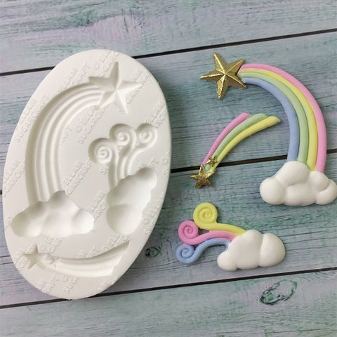 Rainbow & stars mold-  clouds Silicone mould- craft cake cupcake - Ellam Sugarcraft Moulds For Fondant Or Chocolate