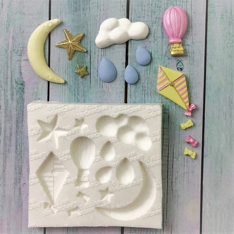 In the  Clouds, kite, hot air balloon, moon & stars, cloud and rain Silicone Mould fondant, chocolate cake craft mold