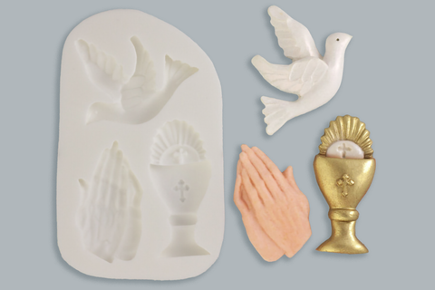 First Holy Communion mould- Chalice, Dove & Praying Hands Silicone Mould - Ellam Sugarcraft 