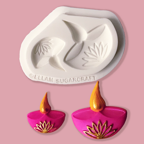 Diwali diya, candle, lamp shaped , 2 cavity white silicone craft mould, for cupcakes, ,fondant, polymer clay, wax
