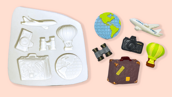 World travel earth suitcase aeroplane 6 cavity silicone craft mould