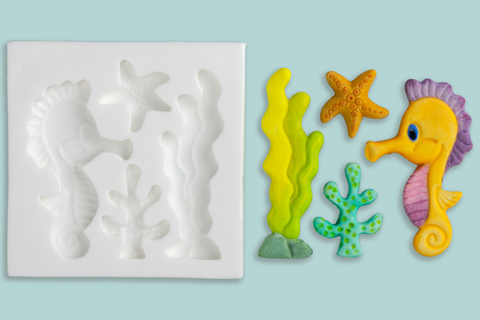 Whimsical Seahorse, Starfish Sealife Silicone Mould - Ellam Sugarcraft Moulds 