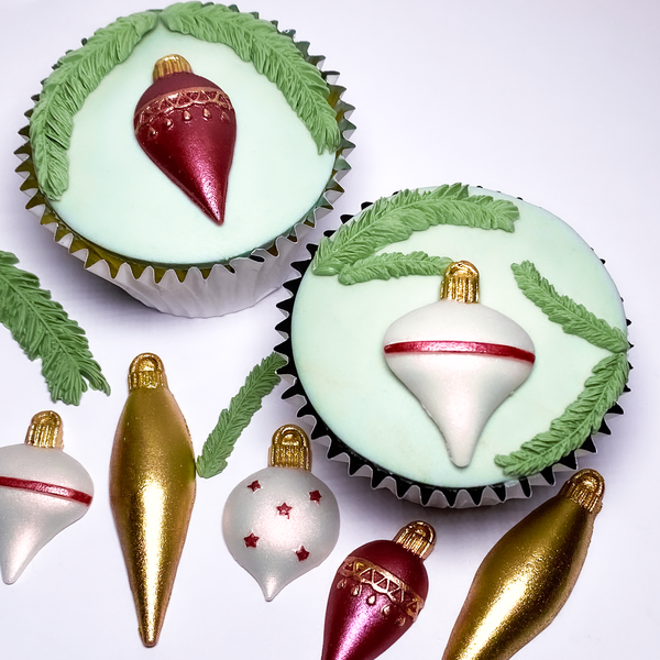 Christmas fondant cupcakes, bauble cupcake, festive cupcakes, 