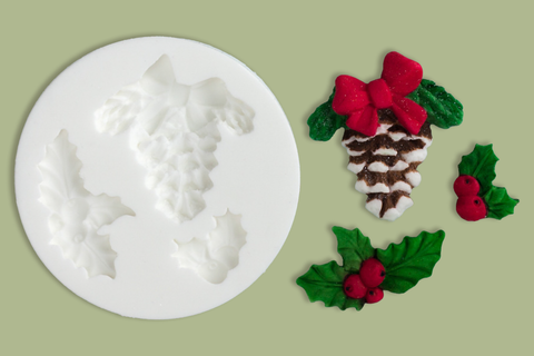 Christmas Fircone  Holly Silicone cupcake cake craft Mould - Ellam Sugarcraft Moulds 