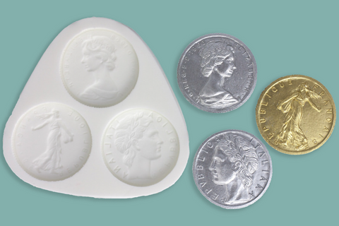 Pirate Treasure Coins mould - coins mold - Franc, Lira & Sterling Silicone craft Mould - Ellam Sugarcraft Moulds 