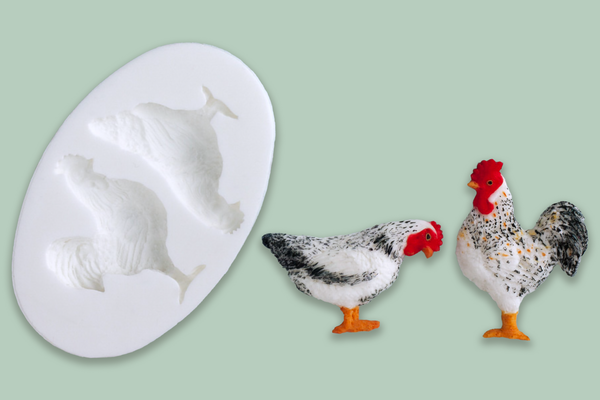 Rooster & Hen Silicone Mould - chicken mould - cockerel mould- Ellam Sugarcraft 