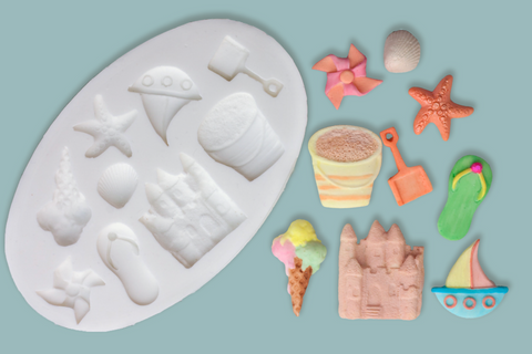 Seaside Beach Themed Silicone Mould - sand castle mold - beach party - Ellam Sugarcraft 