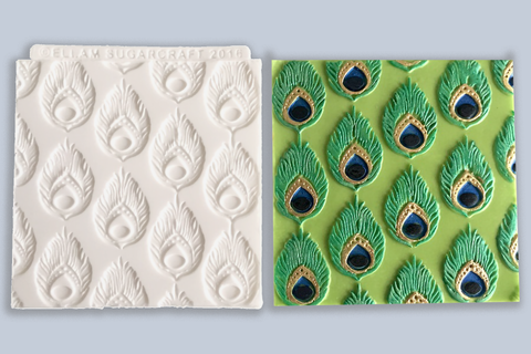 peacock feather cupcake embossing mat - peacock cake fondant - Ellam Sugarcraft silicone mould 