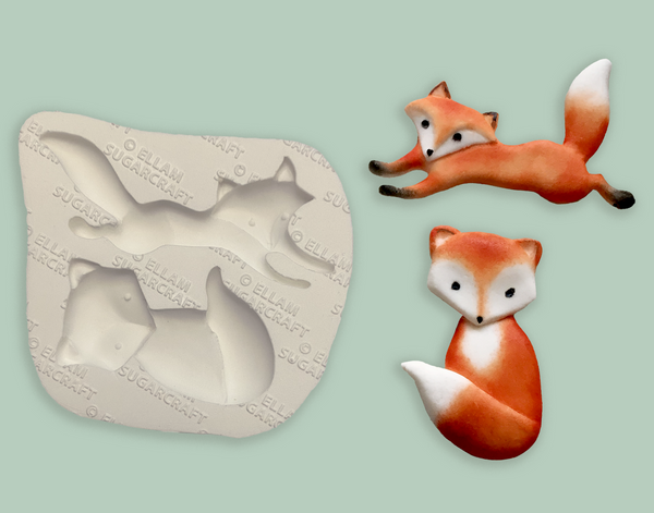 2 cavity whimsical fox silicone mould, brooch mould, food safe, designed by Ellam sugarcraft
