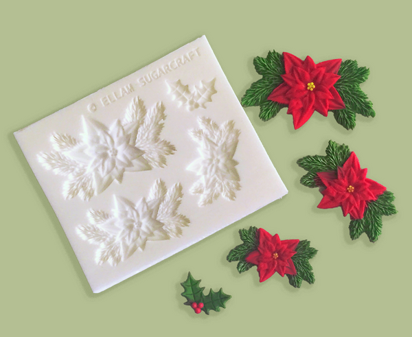 3 Christmas poinsettia and pine applique craft mould.