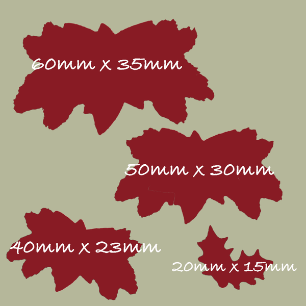 3 Christmas poinsettia and pine applique craft mould cavity sizes