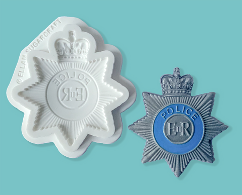 Police Helmet style badge silicone mould, white craft mould, for cake, clay, food safe 3.5" x 3" 

