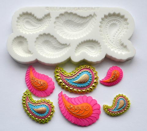 Paisley Motifs, 6  cavity, 2 designs henna, Silicone Mould