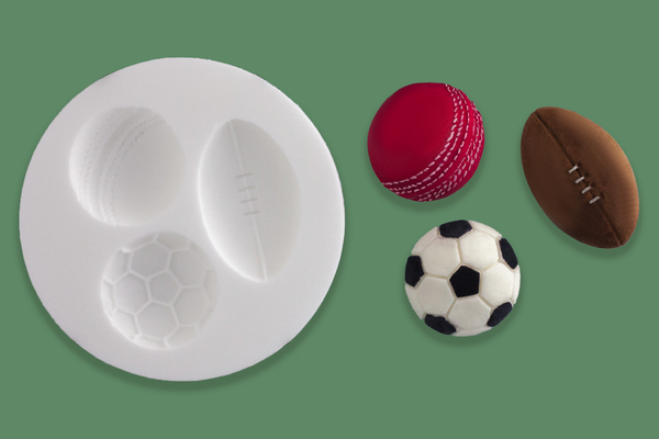 Cricket, Rugby & Football Sports Balls Silicone cupcake cake craft Mould - Ellam Sugarcraft Moulds 