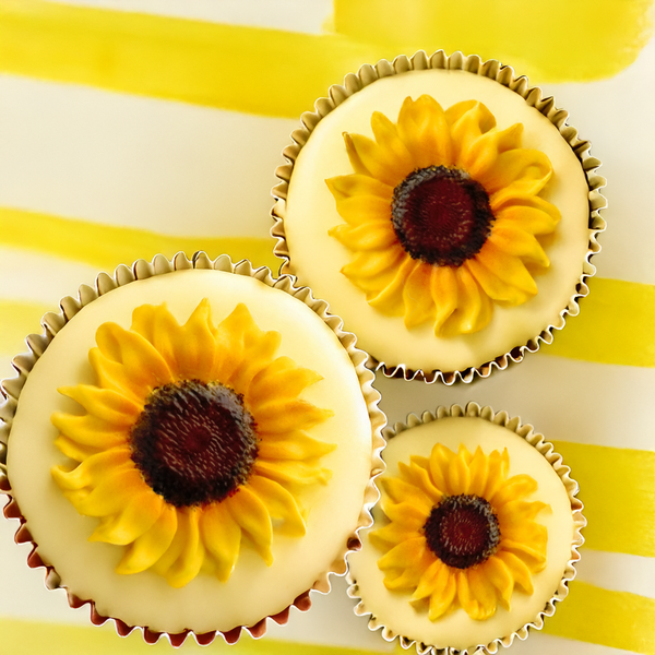 3 sunflower cupcakes silicone food safe craft mould, for cupcakes, fondant sugar paste, clay, wax, freeze fuse glass.   