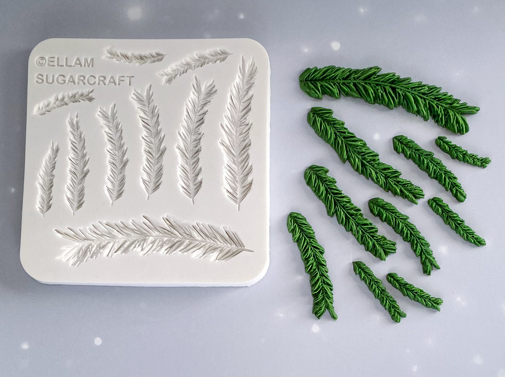 Christmas tree branch food safe silicone craft mould. Pine, fir, spruce silicone mold, for cupcakes, craft, polymer clay, air dry clay highly detailed. 