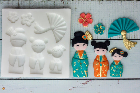 Oriental cupcake mold- Japanese Doll craft mold -  Silicone craft cake Mould - Ellam Sugarcraft Moulds For Fondant Or Chocolate