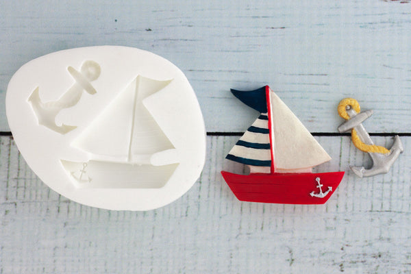 Nautical Yacht & Anchor Silicone Mould - Ellam Sugarcraft Moulds For Fondant Or Chocolate