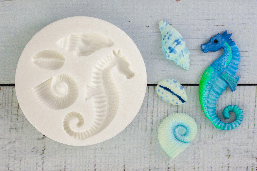 Seahorse & Sea Shells Silicone Mould - Ellam Sugarcraft cupcake cake craft  Moulds For Fondant Or Chocolate