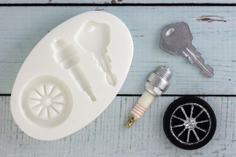 Car Alloy Wheel, Spark Plug & Key Silicone cupcake cake craft Mould - Ellam Sugarcraft Moulds For Fondant Or Chocolate