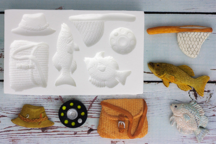 Fishing Mold, Angling Silicone cupcake Mould - Ellam Sugarcraft craft cake Moulds For Fondant Or Chocolate