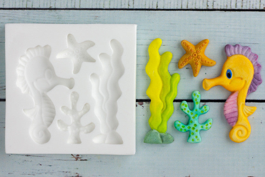 Whimsical Seahorse, Starfish Sealife Silicone Mould - Ellam Sugarcraft Moulds For Fondant Or Chocolate
