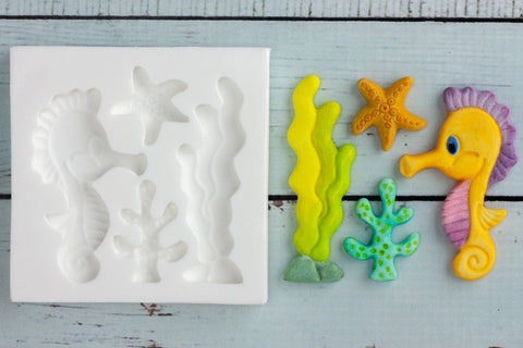 Whimsical Seahorse, Starfish Sealife Silicone Mould - Ellam Sugarcraft Moulds For Fondant Or Chocolate