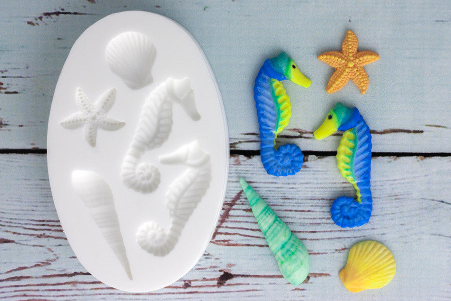  Seahorse & Shells Silicone cupcake Mould - mermaid party mould- shells cupcake mould- Ellam Sugarcraft Moulds For Fondant Or Chocolate