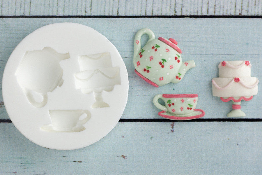 Teapot & Cake Silicone Mould - Ellam Sugarcraft Moulds For Fondant Or Chocolate