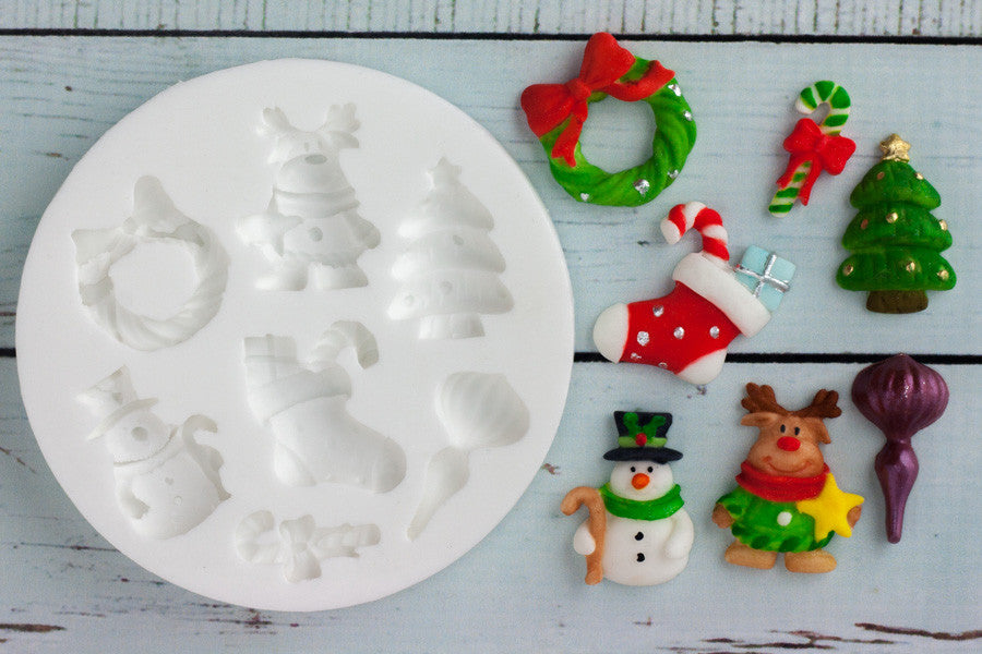 Christmas tree wreath reindeer snowman stocking  Silicone cupcake craft Mould - Ellam Sugarcraft Moulds For Fondant Or Chocolate