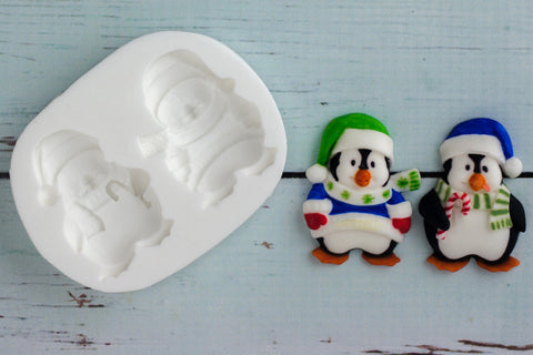 Christmas Holiday Penguins 1 Silicone Mould - Ellam Sugarcraft Moulds For Fondant Or Chocolate