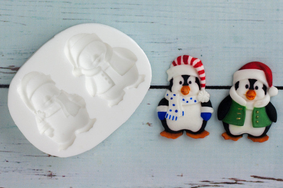 Christmas Holiday Penguins 2 Silicone Mould - Ellam Sugarcraft Moulds For Fondant Or Chocolate