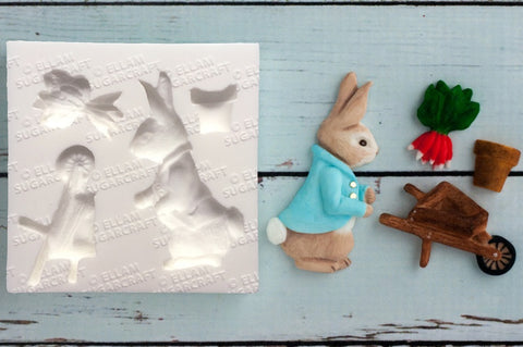 Beatrix Potter Inspired Peter Rabbit Style Wheelbarrow Bunny cupcake cake craft  Silicone Mould - Ellam Sugarcraft Moulds For Fondant Or Chocolate