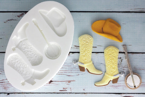 line dancing Cupcake mould-Cowboy Hat, Boots & Banjo Silicone craft cake cupcake Mould - Ellam Sugarcraft Moulds For Fondant Or Chocolate
