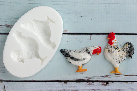 Rooster & Hen Silicone Mould - chicken mould - cockerel mould- Ellam Sugarcraft cupcake cake craft  Moulds For Fondant Or Chocolate