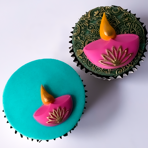 Diwali diya, candle/lamp , 2 cavity white silicone craft mould, for cupcakes, ,fondant, polymer clay, wax,