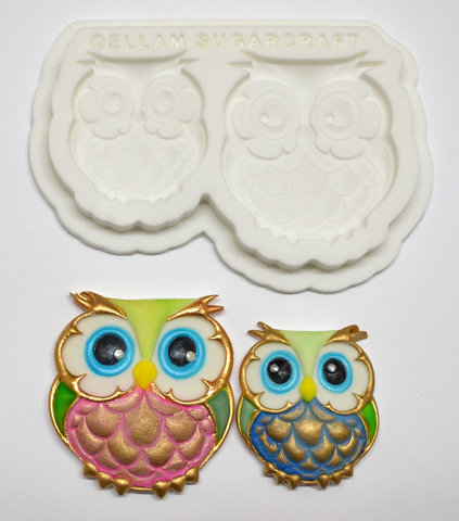 2 cavity cute owls, silicone craft mould food safe for cupcakes, fondant, sugar paste, clay, wax, freeze & fuse glass