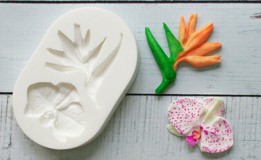 Tropical Flowers, Bird of Paradise & Orchid Silicone Mould - Ellam Sugarcraft Moulds For Fondant Or Chocolate