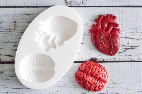 Anatomical Heart & Brain Halloween cupcake cake  Silicone Mould by Ellam Sugarcraft - Ellam Sugarcraft Moulds For Fondant Or Chocolate
