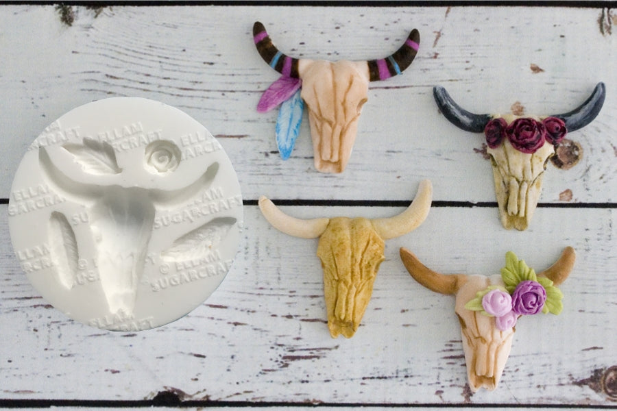 Tribal Steer Skull, Cow Skull, Halloween, Gothic Silicone Mould an Original Ellam Sugarcraft Design - Ellam Sugarcraft Moulds For Fondant Or Chocolate