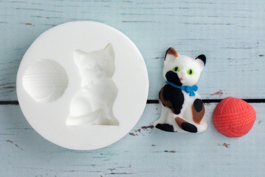Cat, Kitten & Wool Silicone cupcake cake craft Mould - Ellam Sugarcraft Moulds For Fondant Or Chocolate