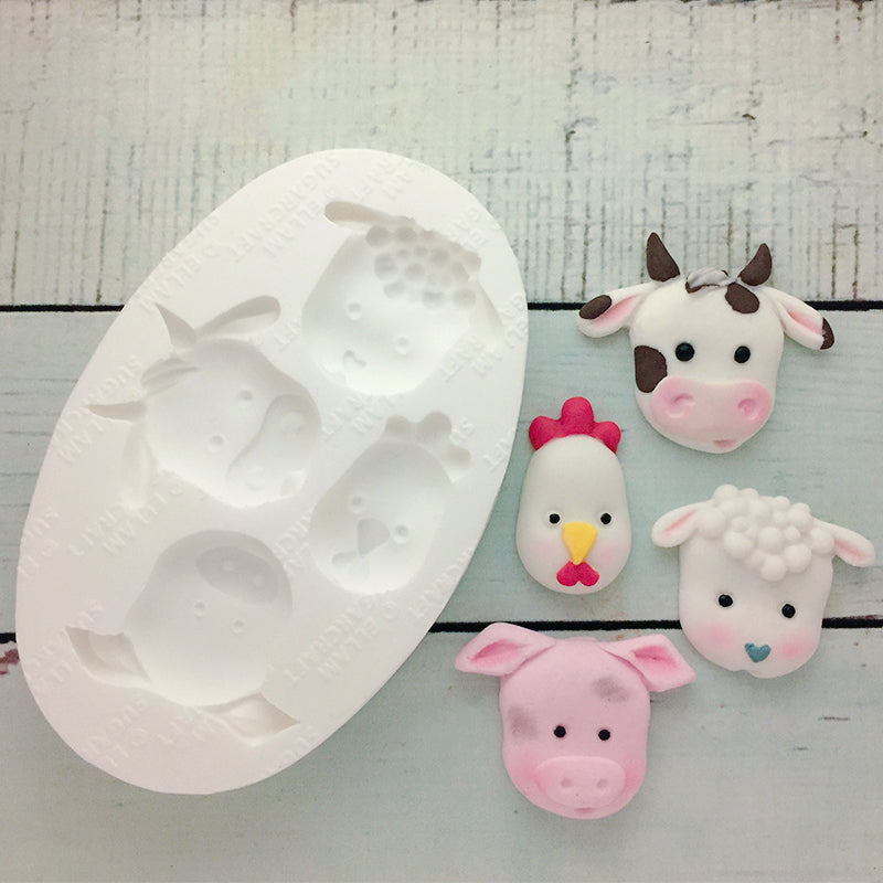 farm animals silicone cupcake mould for fondant, chocolate, craft fimo, clay