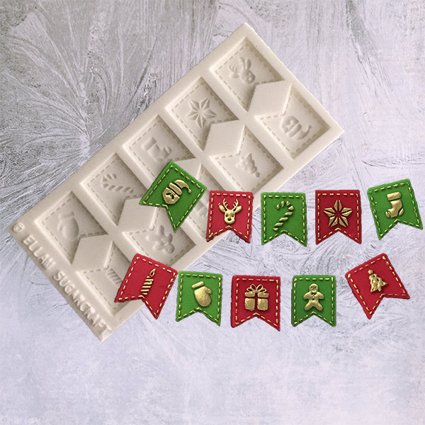 Festive Christmas bunting flags food safe silicone craft mould